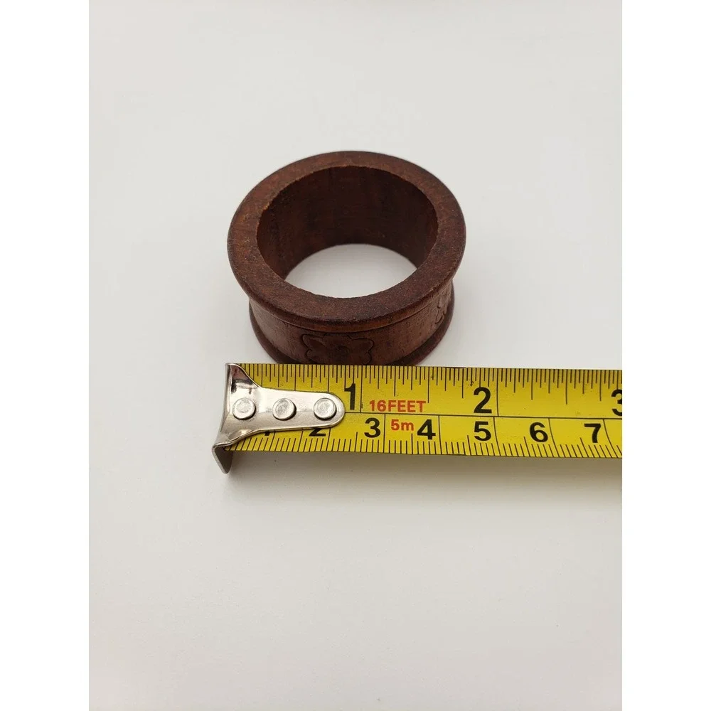 Vintage Wooden Napkin Rings‎ With Carved Floral Motif Lot Of 11 Made In India